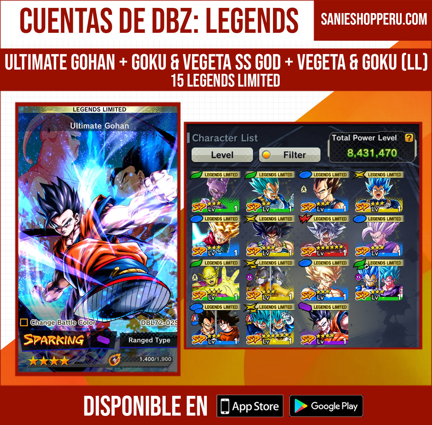 [Solo Android & iPhone] Ultimate Gohan + Goku & Vegeta SS GOD + Vegeta & Goku (LL) + 15 Legends Limited