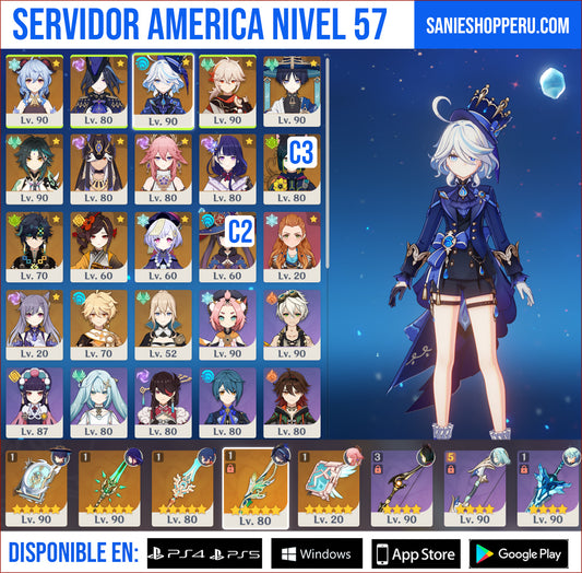 [AR 57] ⭐️ Ganyu + Clorinde + Furina + Kazuha + Wanderer + Xiao + Cyno + Yae Miko + Raiden Shogun + Kinich + Chiori + Tighnari C3 + Mona C2 + Qiqi + Keqing + Jean + Aloy