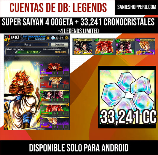 GOGETA SSJ4 ULTRA + 33,241 CRONOCRISTALES💎+ 4 LEGENDS LIMITED [Solo Android]