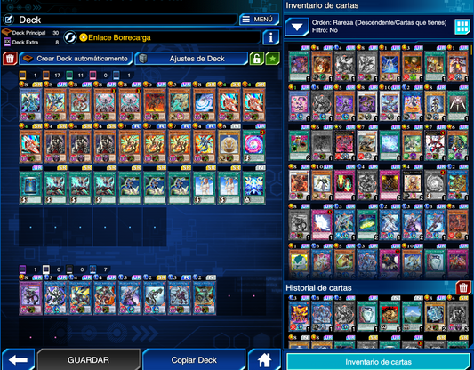 [Cuenta de YGO] DECK BORRECARGA +200 CARTAS UR✨  +290 CARTAS SR + 52 DUELISTAS + 5000 GEMAS